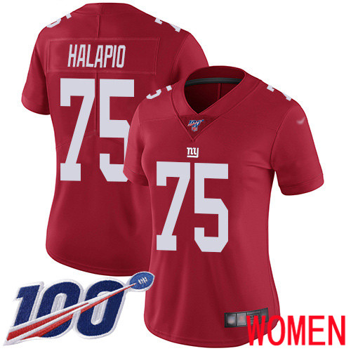 Women New York Giants 75 Jon Halapio Red Limited Red Inverted Legend 100th Season Football NFL Jersey